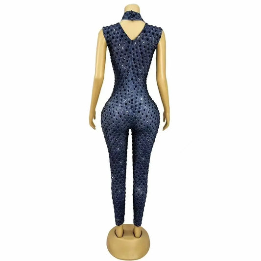 Black Rhinestones Jumpsuit Birthday Party Celebrate Fashion Show Oufit Singer Dancer Performance Costume