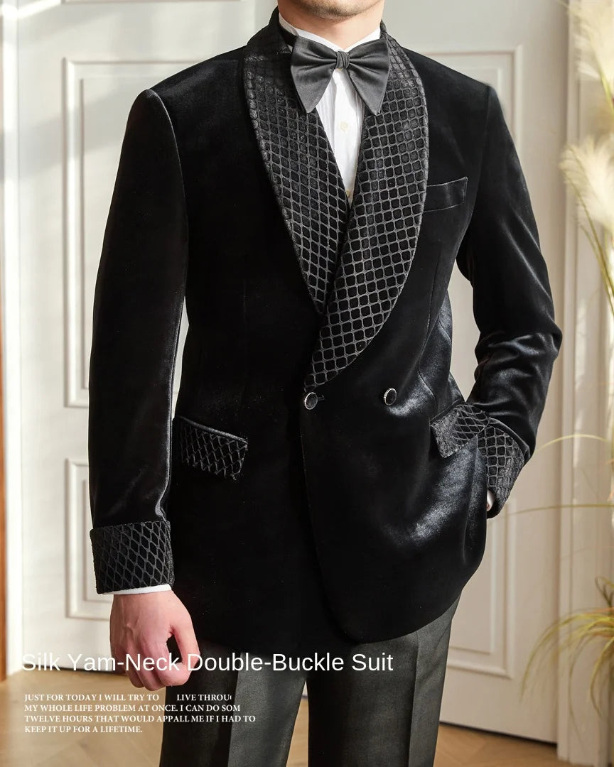 Homemade Autumn and Winter Small Capital Banquet Shade Collar Velvet Suit Gentry Fashion Trendy Suit Jacket Men