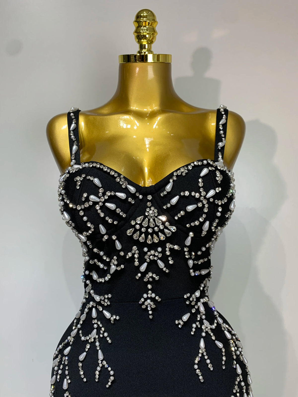 Women Sexy V Neck Black Beading Maxi Long Bodycon Bandage Dress Celebrity Elegant Evening Club Party Luxury Birthday Dress