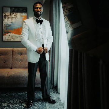 Customized High Quality Metallic Beaded 2 Pieces Sets Wedding Suits for Men Groom Tuxedos Male Prom Blazers Slim Ropa Hombre