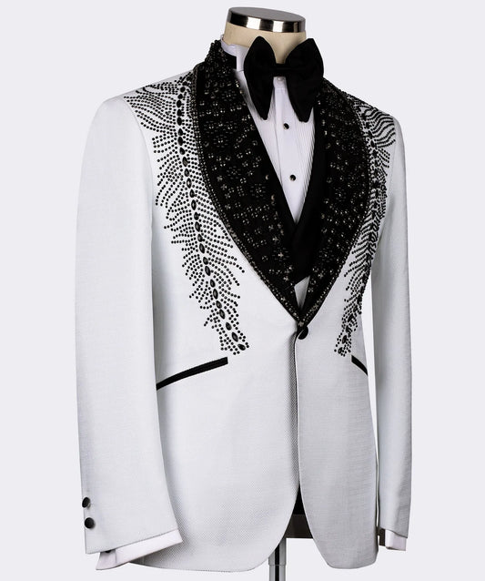 Handsome Men Suits Beading 1 Piece Tailor-Made Rhinestone Jacket Only One Blazer One Button Groom Customized