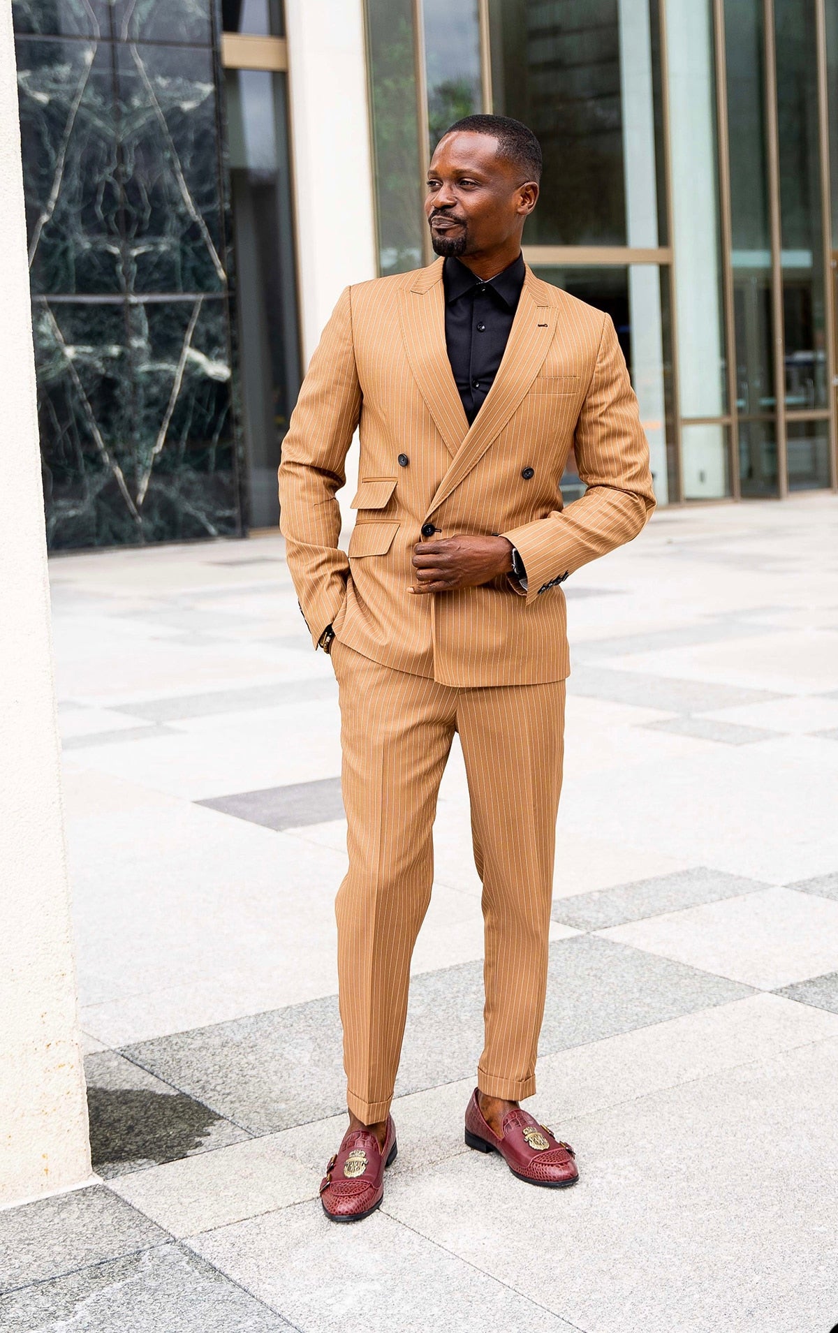 Costume homme 2 pièces blazer pantalon revers pointu croisé rayures fines marié formel travail costume sur mesure homme 