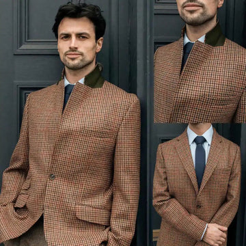Houndstooth Men Wedding Suits Jacket Notched Lapel Tuxedo Single Breasted Blazer Business Party Only Coat Custom Made