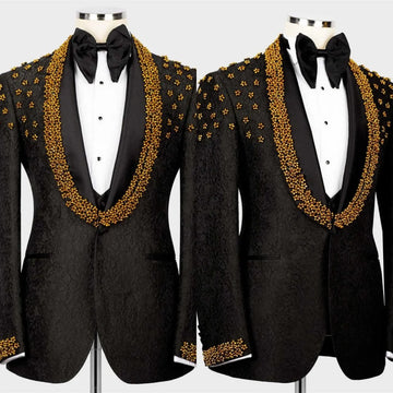 Luxurious Beaded Men's Coat Shawl Lapel Tuxedos Single Breasted Groom Wear Business Party Prom Coats Only Blazer Customized