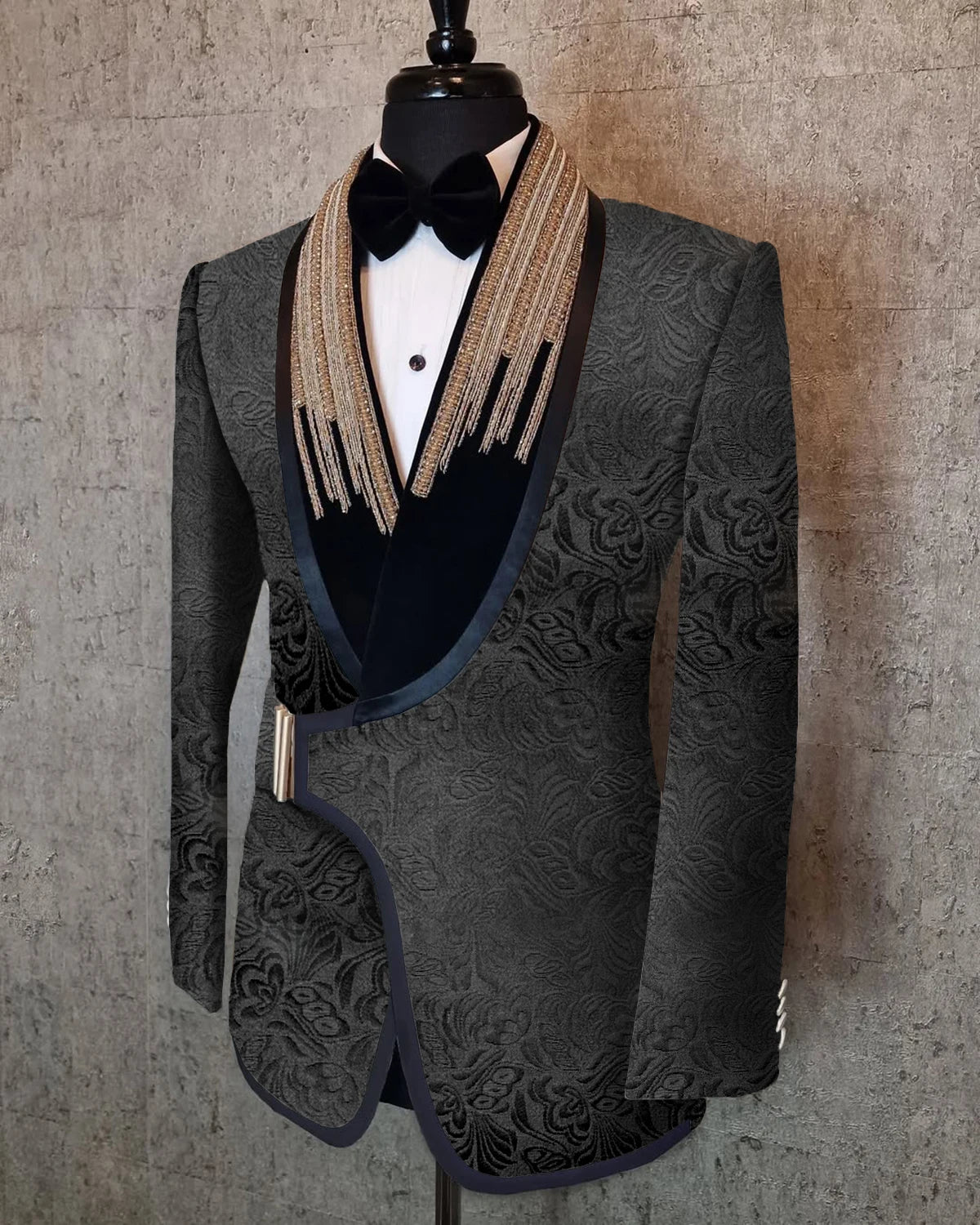Formal Wedding Tuxedos with Buckle Beaded Jacquard Men Suits Shawl Lapel 1 Piece Set Jacket Handsome Groom Blazers Customized