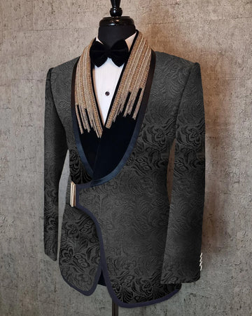 Formal Wedding Tuxedos with Buckle Beaded Jacquard Men Suits  Shawl Lapel 1 Piece Set Jacket Handsome Groom Blazers Customized