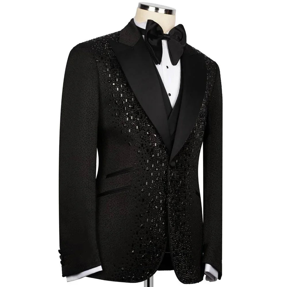 Men Suits for Wedding One Piece Coat Tailor-Made Beaded Peaked Lapel Blazer Rhinestone Groom One Button Customized Only Jacket