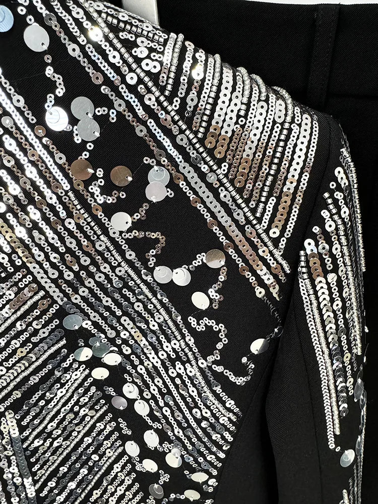 White Beaded Embroidery Sequins Pants Sets Women 2 Piece Outfits Blazer Pantsuits for Women Suits Outfits Black