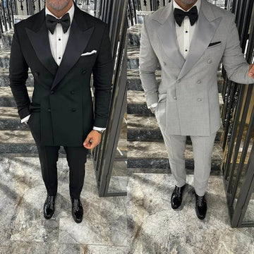 Men Wedding Suits Double Breasted Peak Lapel Tuxedos Groom Party 2 Pcs Blazer Pants Business Party Customized Suit