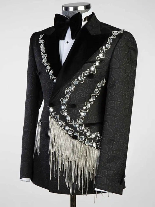 Luxury Beading Wedding Tuxedos 1 Piece Set Jacket Double Breasted Men Suit Designer Crystal Groom Blazers Customized