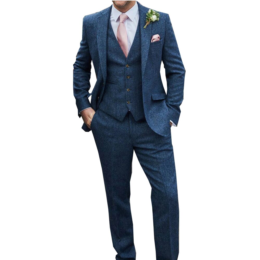 Trajes clásicos para hombre con chaqueta de tres piezas de botonadura sencilla, chaleco y pantalones, hechos a medida, para novios, bodas y ocasiones formales. 