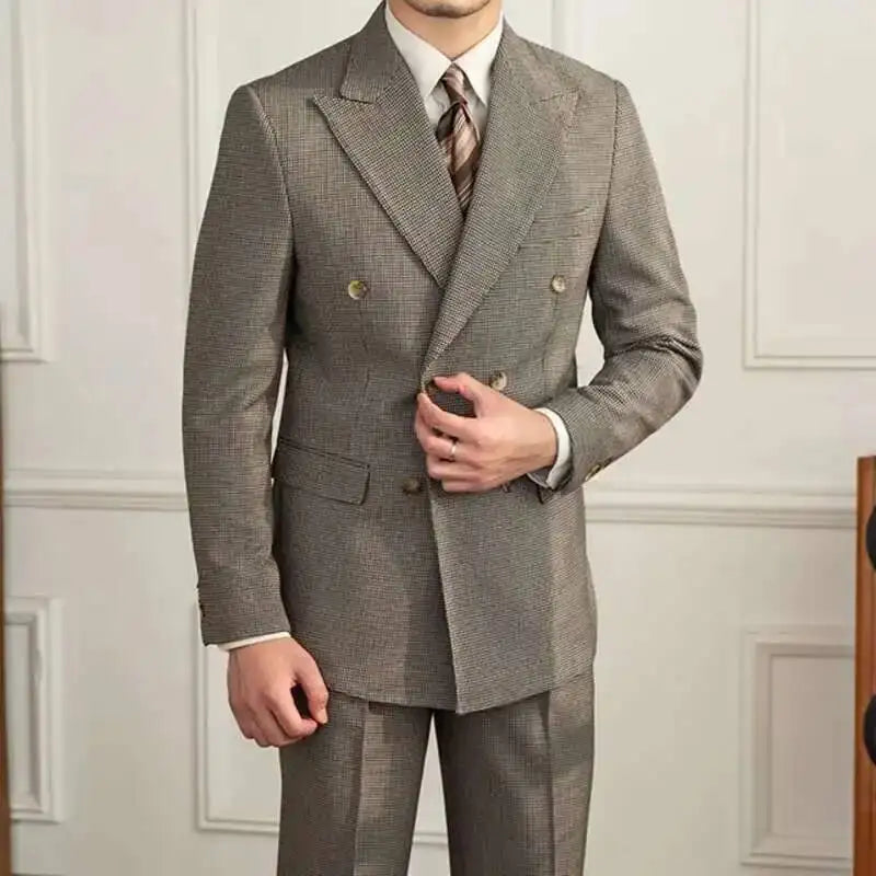 Luxury Business Suits for Men British Gentleman Double Breasted Formal Casual Dress Suits 2 Pieces Elegant Slim Costume Homme