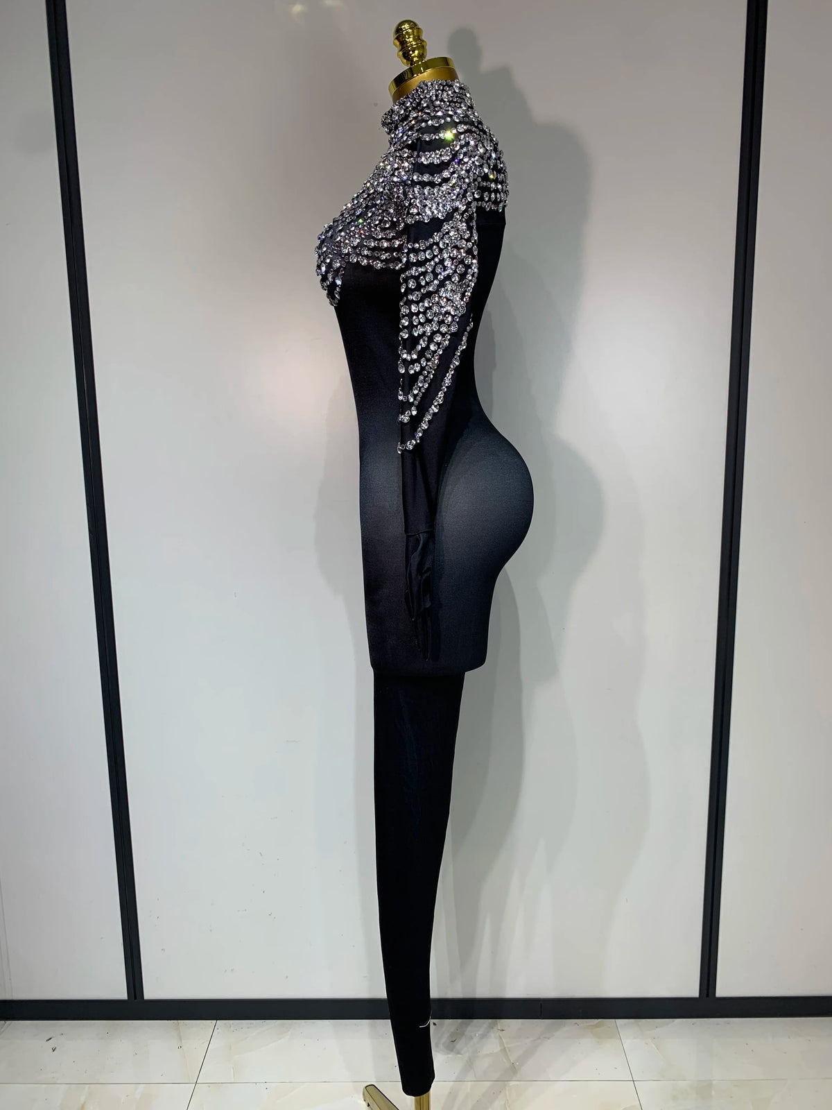 Women Sexy Nightclub Evening Party Drag Queen Singer Dancer Stage Performance Costume Luxury Rhinestone Stretch Jumpsuit