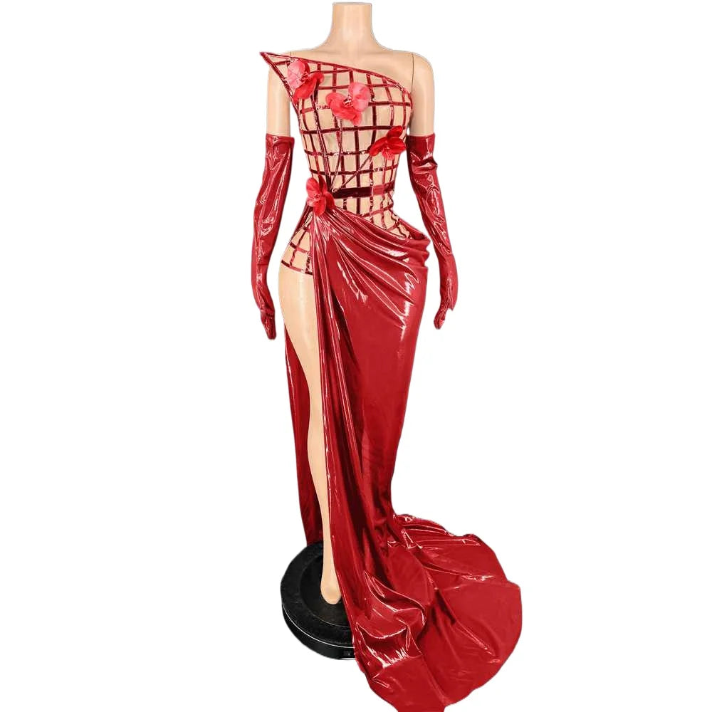 Sexy Mesh See Through Top Skirt Long Gloves Set Women Sexy Celebrate Evening Prom Birthday Dress Photo Shoot Wear Stage Costume