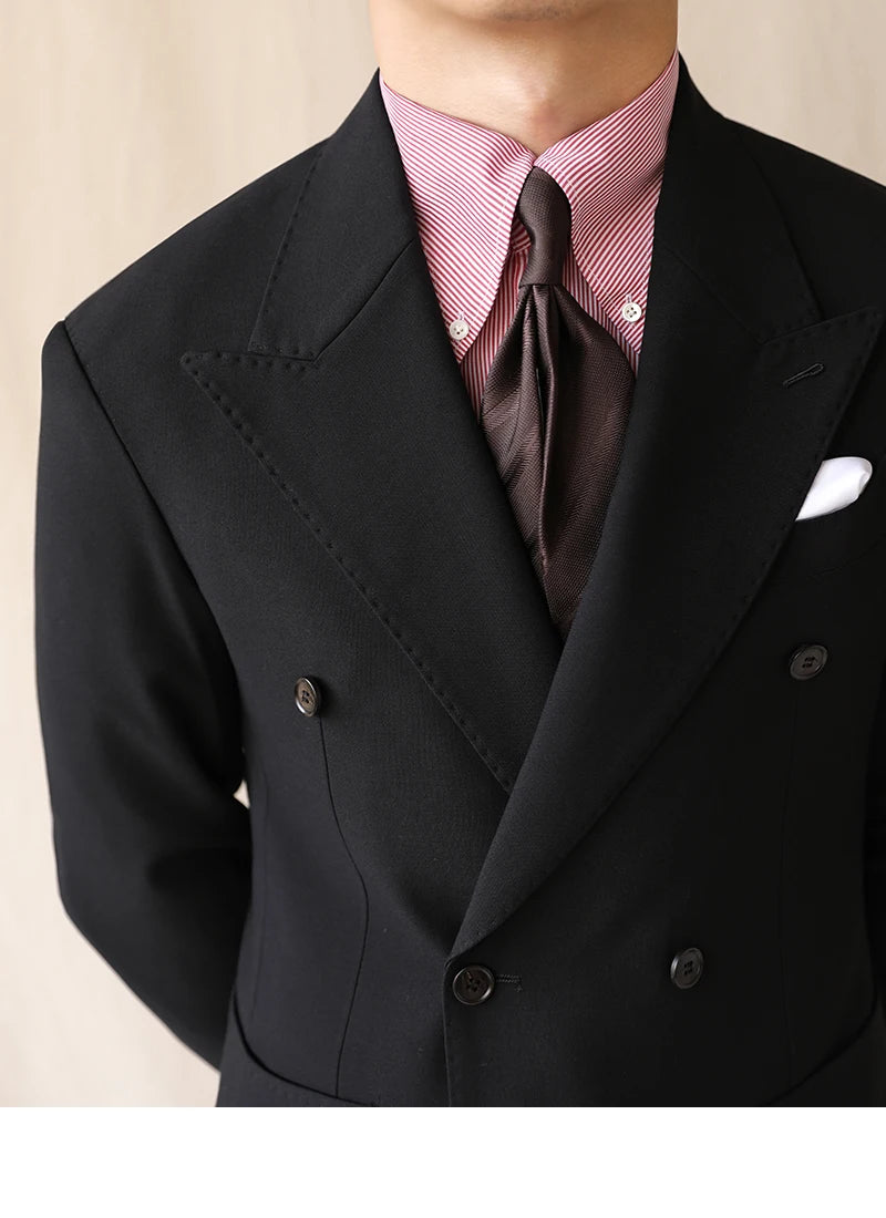 British Style Men Blazers Casual Business Double Breasted Casual Suit Jacket Wedding  Dress Coat Social Banquet Tuxedo Costume