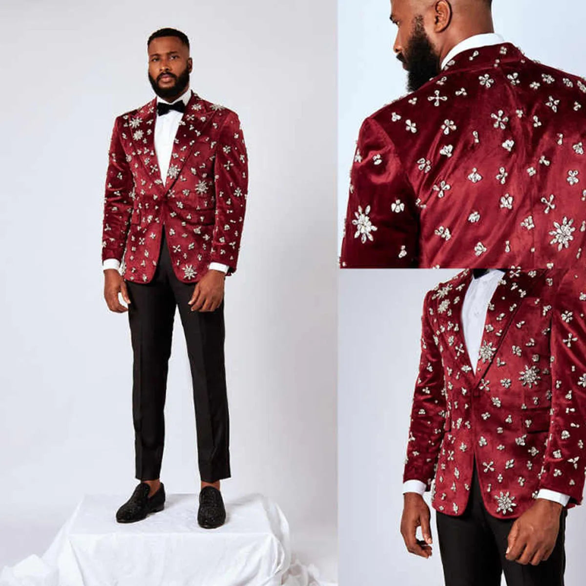 Luxury Style Men Suits Groom Male Blazers Wedding 2 Pieces Sets Diamond High Quality Ropa Slim Fit Party Tuxedos Customized