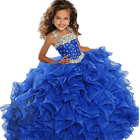 Vestido de princesa rosa para niña, con encaje, abullonado, para niña de flores, bonito vestido de cumpleaños para niña, vestido de fiesta de boda, vestido de bebé