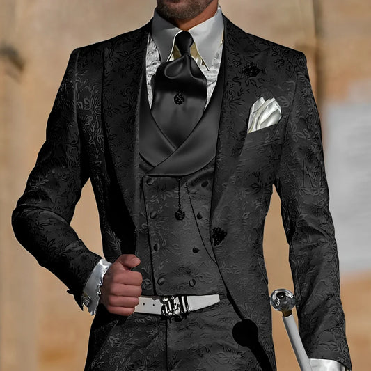 Jacquard Men's Suit 3 Piece Suit Groom Party Tuxedo Wedding Men's Formal Jacket Pants Vest Slim Fit Custom Suit Male