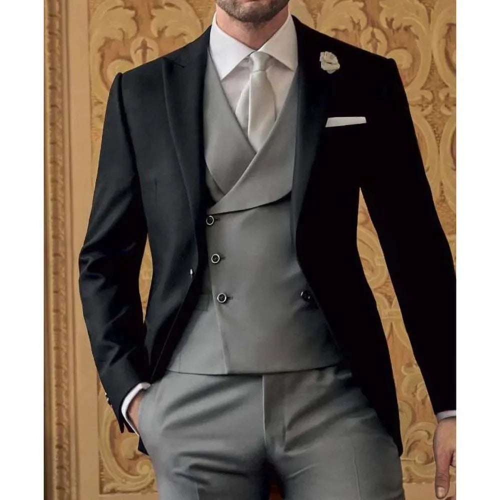 Gorgeous Peak Lapel Male Suit 3 Piece Formal Business Causal Groom Wedding Tuxedo Full Men's Suit Slim Fit (Blazer+Vest+Pants)