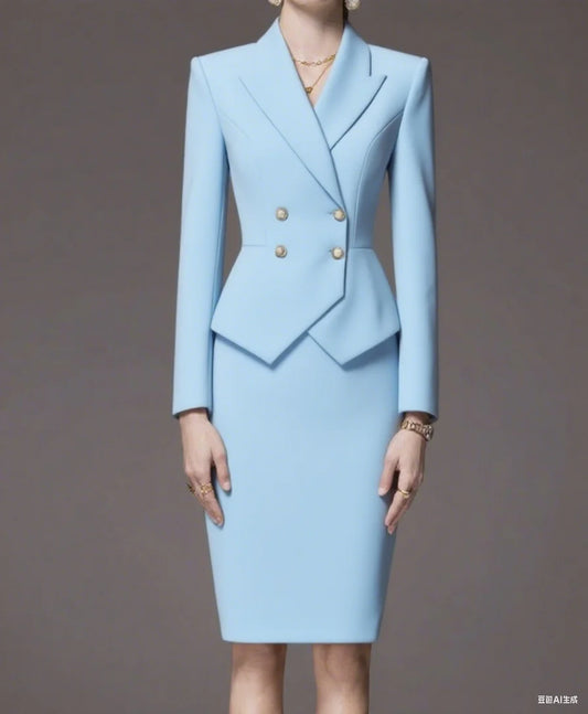 Business Women's Suit Long Sleeves Peak Lapel Lady Set for Wedding Prom Slim Fit 2 Pcs Jacket Skirt Customized