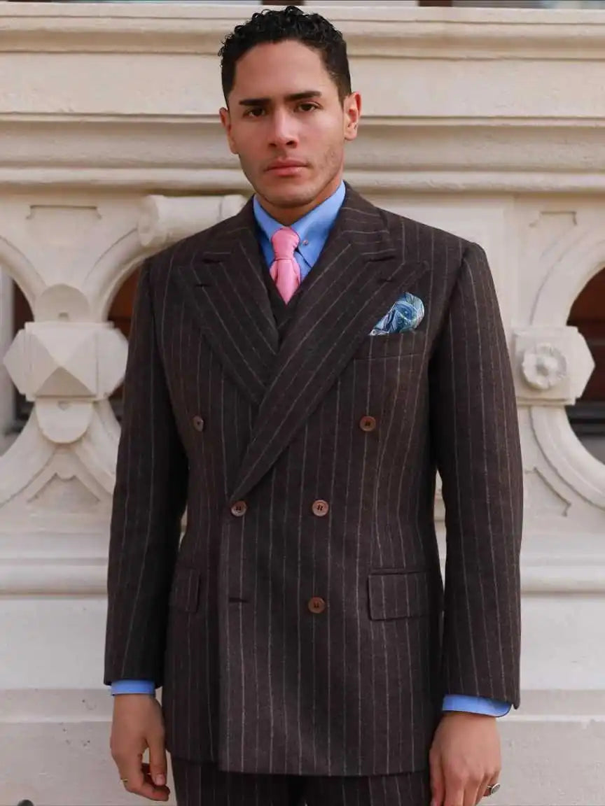 Fashion Wedding Tuxedos Pinstripe 3 PCS Jacket Vest Pants Men Suit Classic Fit  Double Breasted Evening Groom Coat Customized