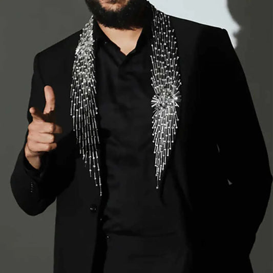 Luxury Diamond Ornament Men Suit 2 Pieces Sets Groom Male Blazers Wedding Tuxedos Formal Peaked Lapel Homme Customized