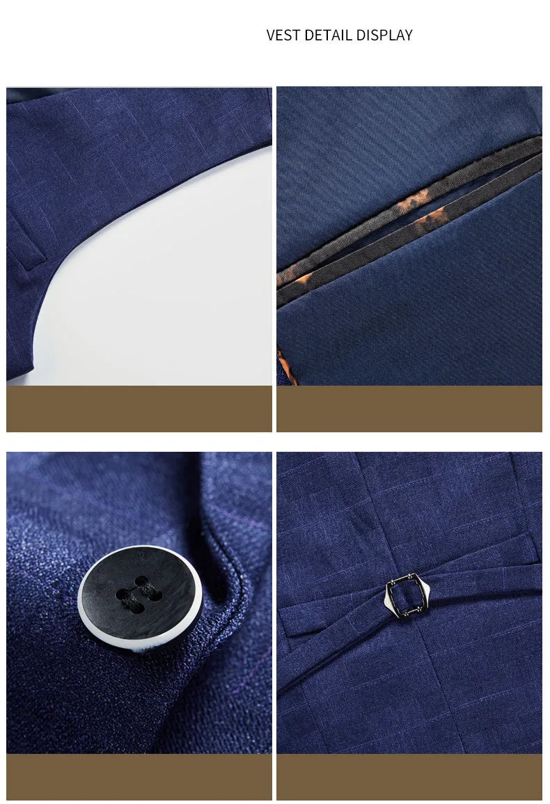 Plaid Men's Suit Korean Slim Suit Suit Men's Business Large Size Three-piece Set