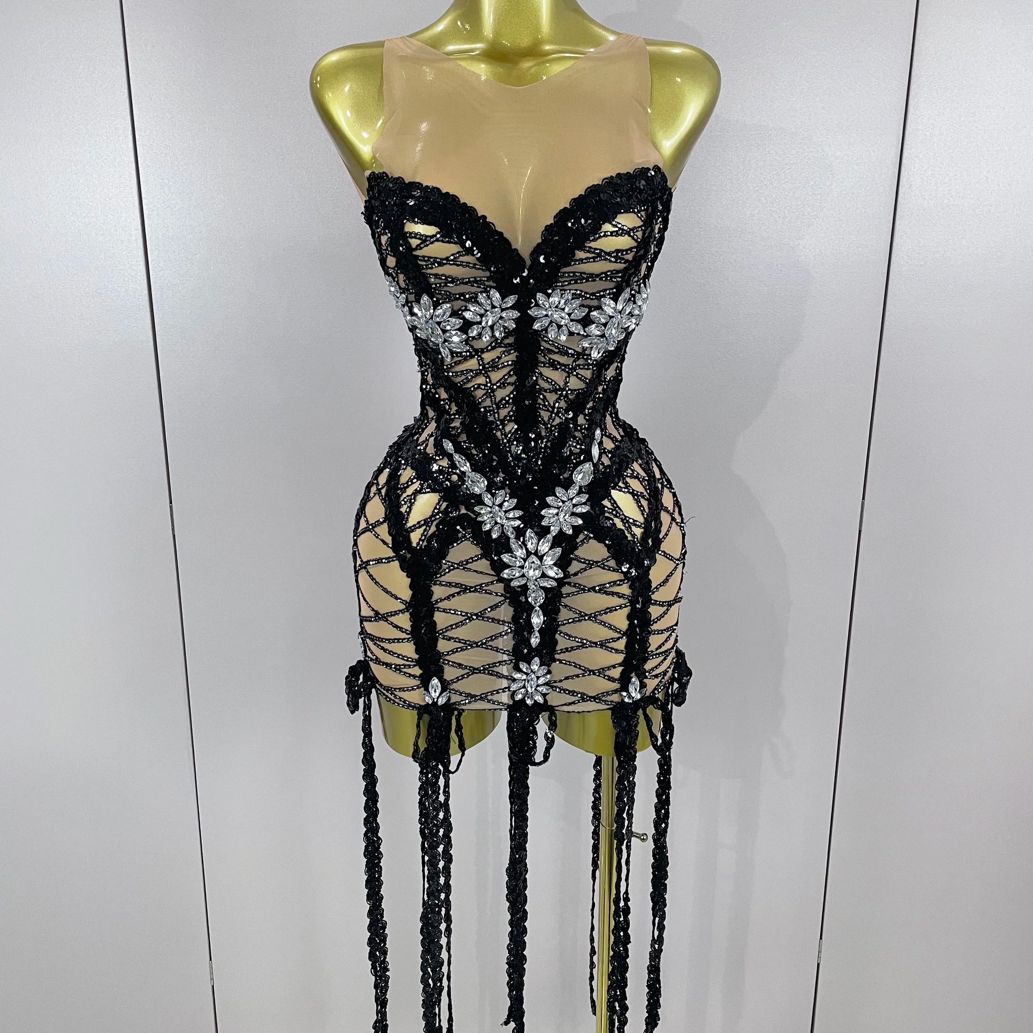 Robe courte sans manches à paillettes scintillantes et diamants scintillants pour femme, tenue de scène de déesse du tapis rouge