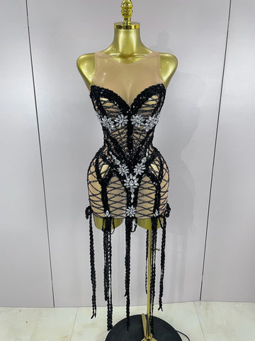 Robe courte sans manches à paillettes scintillantes et diamants scintillants pour femme, tenue de scène de déesse du tapis rouge