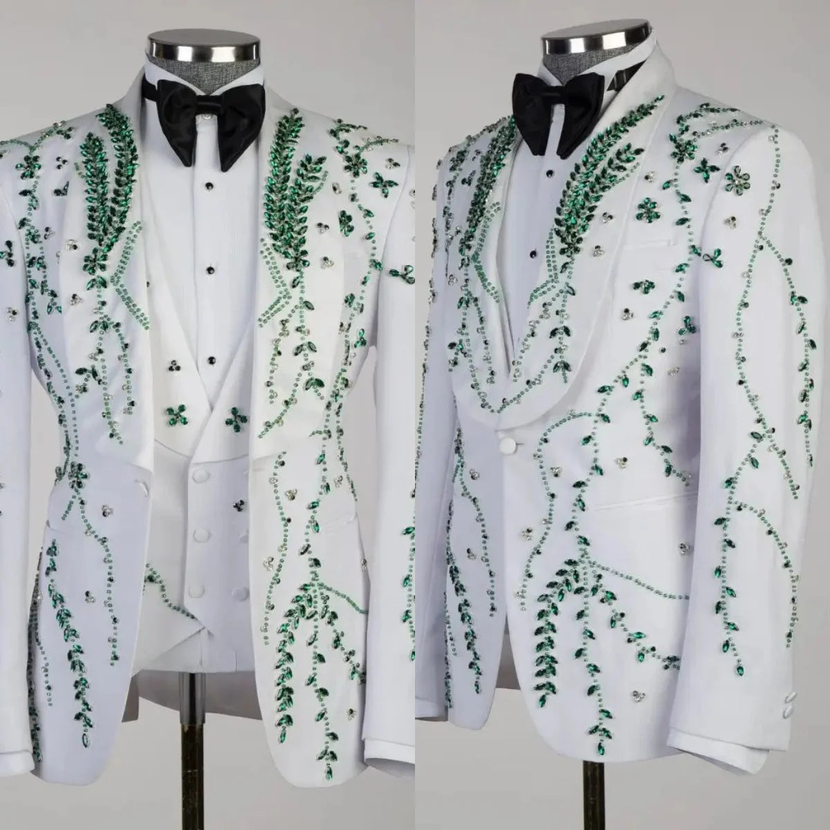 Gorgeous Men Suits Crystal Beaded Groom Tailor-Made 2 Pieces Set Shawl Lapel One Button Blazer Customized Jacket Vest Pants