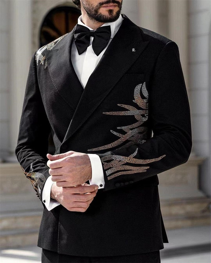 Ensemble de costumes pour hommes, veste blazer, 2 pièces, smoking de mariage perlé, robe de bal, bureau, manteau d'affaires, veste sur mesure, pantalon 
