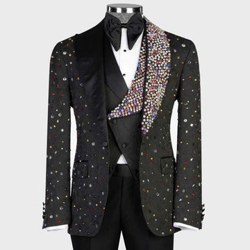 Customized Luxury Crystals Men Suits 3 Pieces Sets Diamond Male Party Prom Blazer Ropa Hombre Handsome Slim Groom Tuxedos