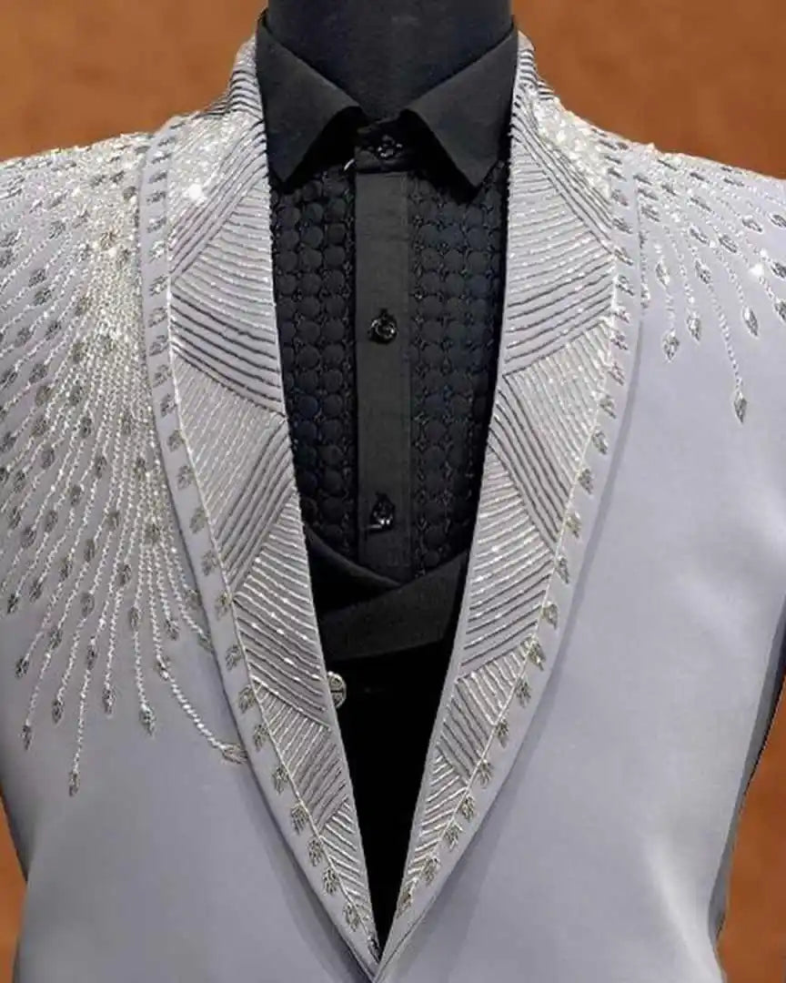 Shiny Men Suit 1 Piece Jacket Handmade Applique Crystal Single Breasted Slim Fit Wedding Groom Tuxedo Special Occasions