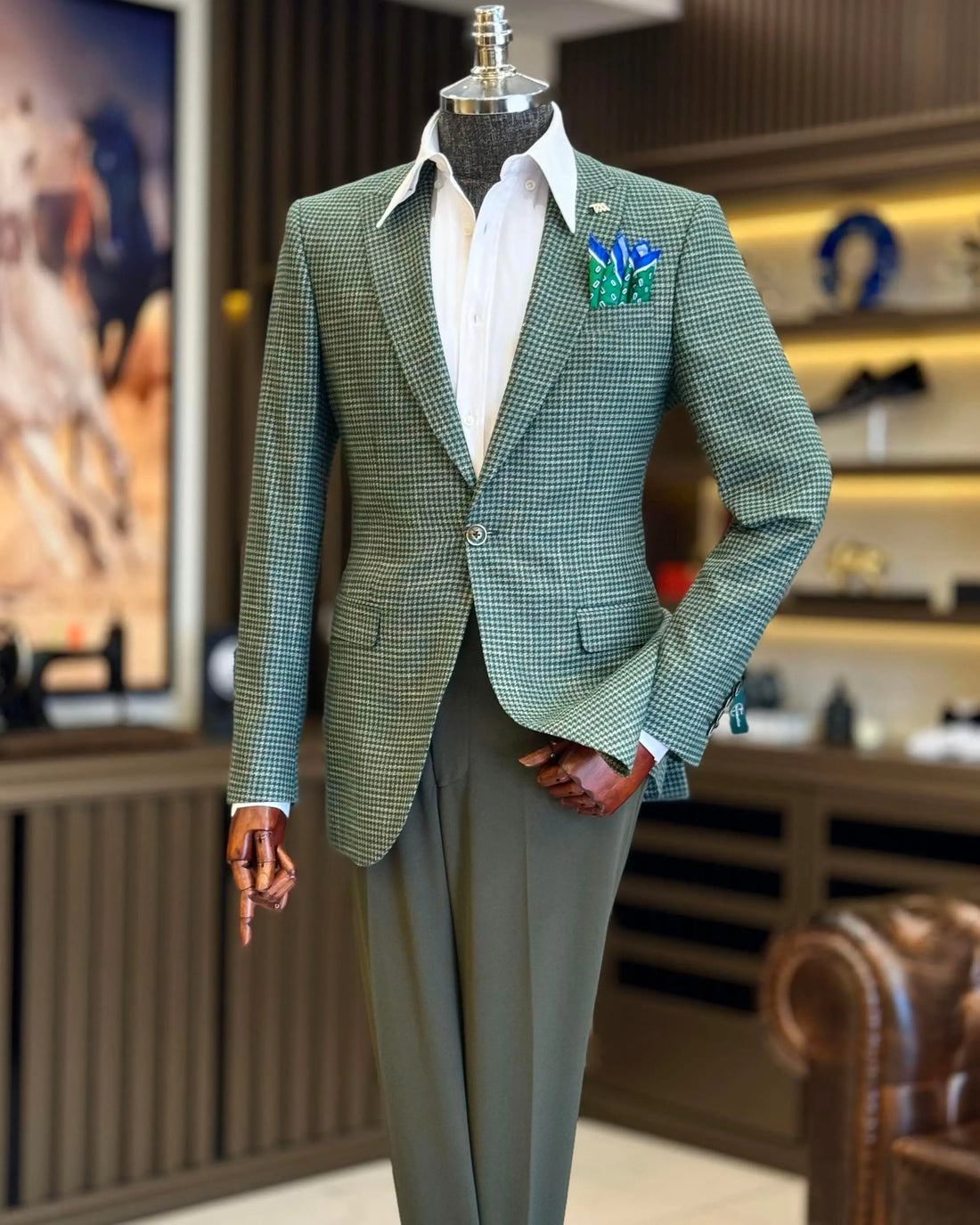 Casual Man Tuxedos Houndstooth 1 Pcs Jacket Men Suit Handsome Peaked Lapel Single Breasted Evening Wedding Groom Customized