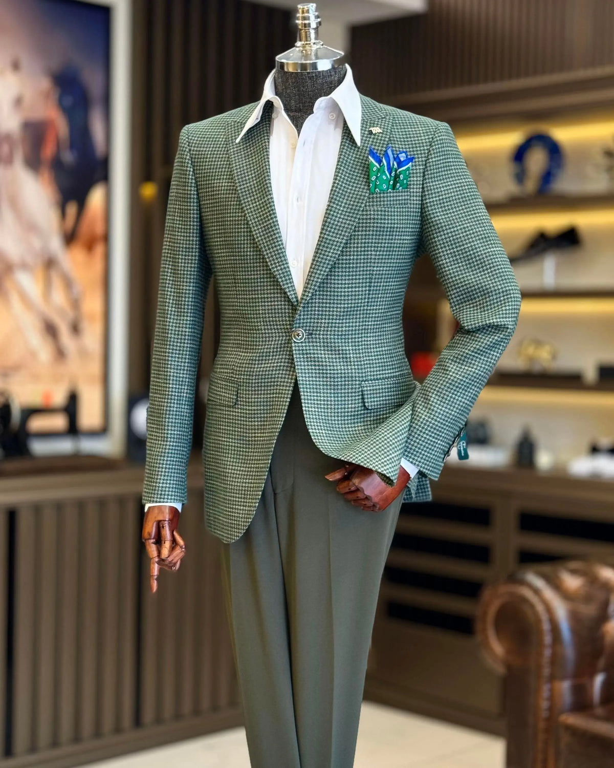 Casual Man Tuxedos Houndstooth 1 Pcs Jacket Men Suit Handsome Peaked Lapel Single Breasted Evening Wedding Groom Customized