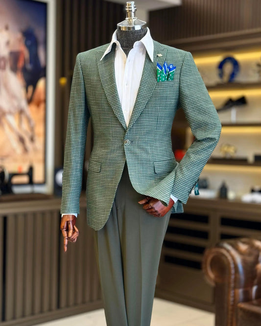 Casual Man Tuxedos Houndstooth 1 Pcs Jacket Men Suit Handsome Peaked Lapel Single Breasted Evening Wedding Groom Customized