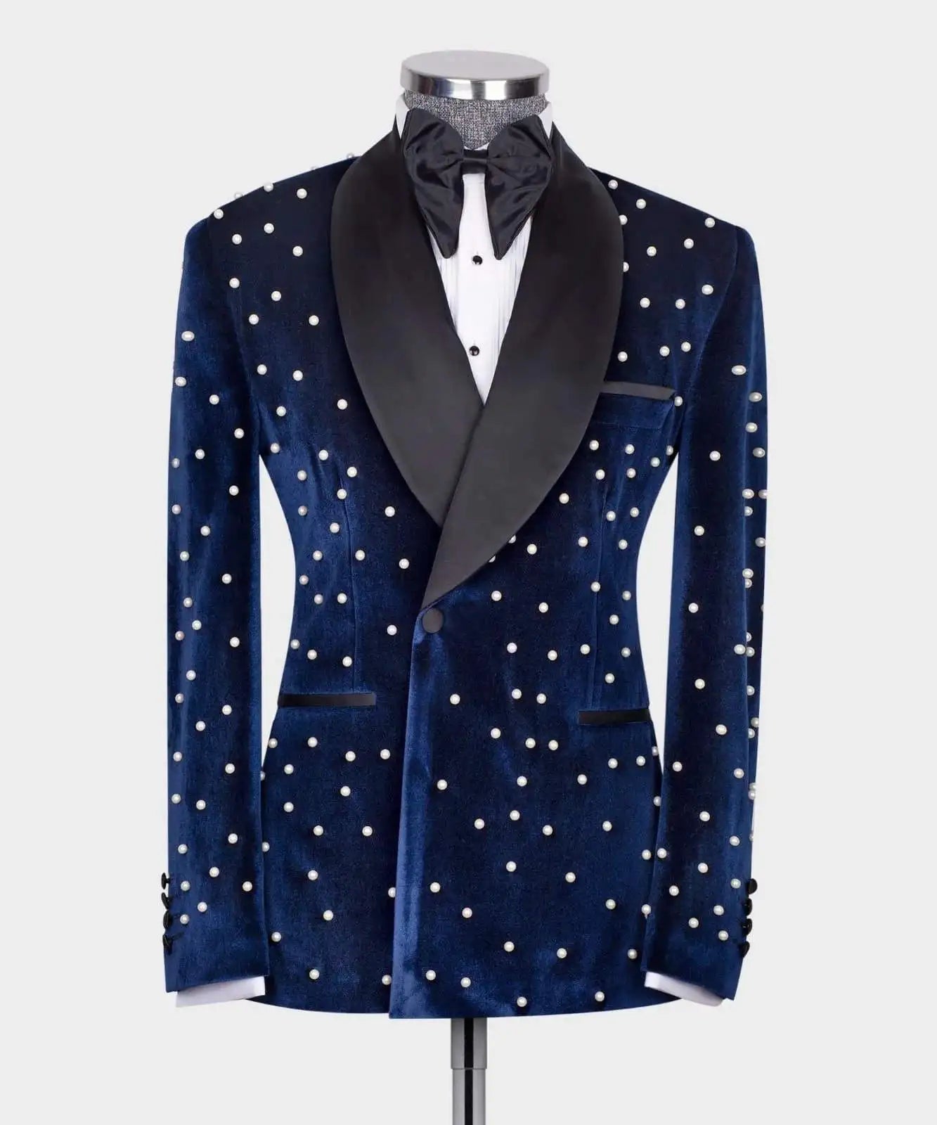 Royal Blue Velvet Men Wedding Tuxedos Pearls Beading Shawl Lapel Tailored Pants Suits Birthday Party Prom Groom Wear 2 Pieces