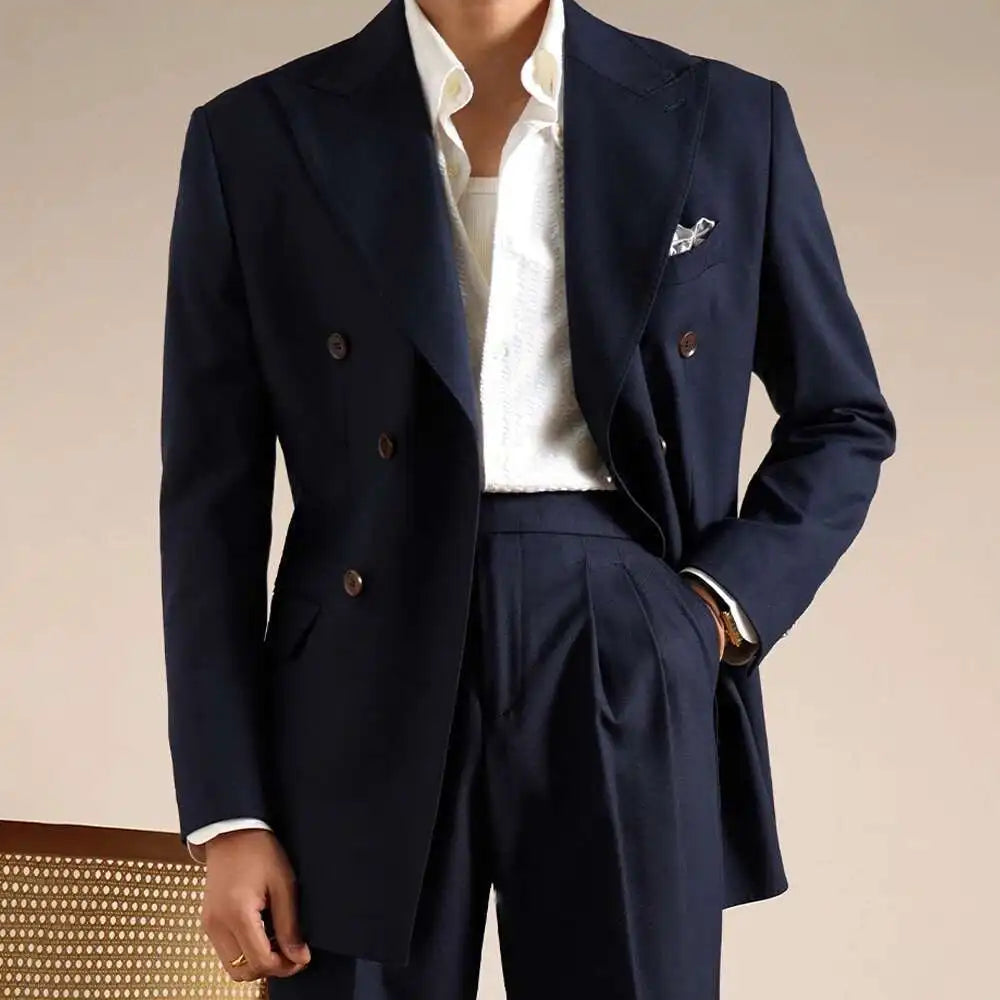 Double Breasted Wedding Suit Men Tuxedo Suit Smoking Homme Mariage Traje Novio Wool Italian Blazers Suit for Men's Business