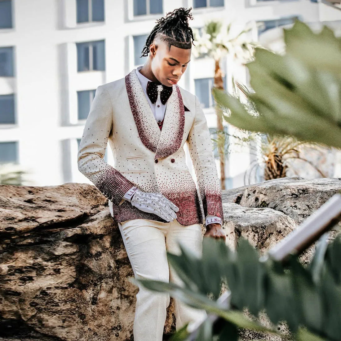 Metallic Beaded High Quality Wedding Suits for Men 2 Pieces Sets Groom Tuxedos Male Prom Blazers Slim Customized