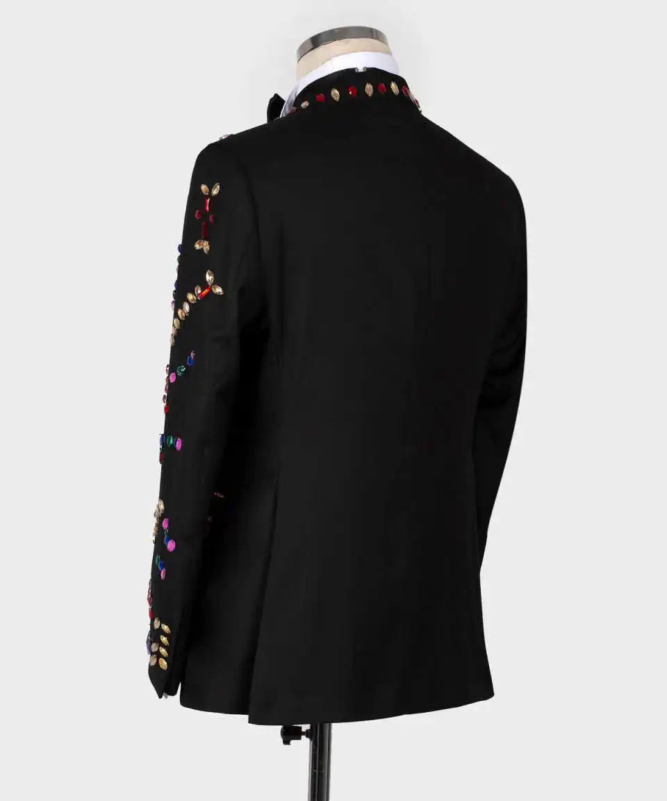 Luxury Wedding Tuxedos Beaded Crystal Double Breasted Men Suit Peaked Lapel 2 Piece Set Jacket Pants Groom Blazers Customized
