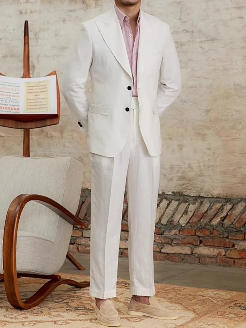 Business Casual Office Men Suits Sets British Style Single Breasted Blazers Straight Trousers Men Two Piece Set