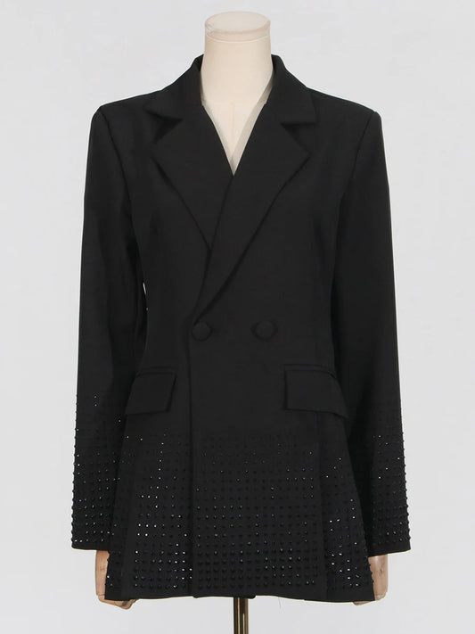 Office Patchwork Sequins Blazer for Women Notched Collar Long Sleeve Spliced Split Hem Temperament Coats Female Fashion New
