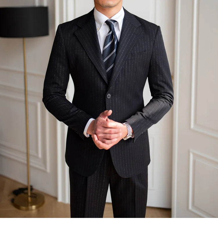 Traje de novio a rayas brillantes para banquete, para hombre, de un solo pecho, de 2 piezas, para fiesta de boda, entallado, para hombre