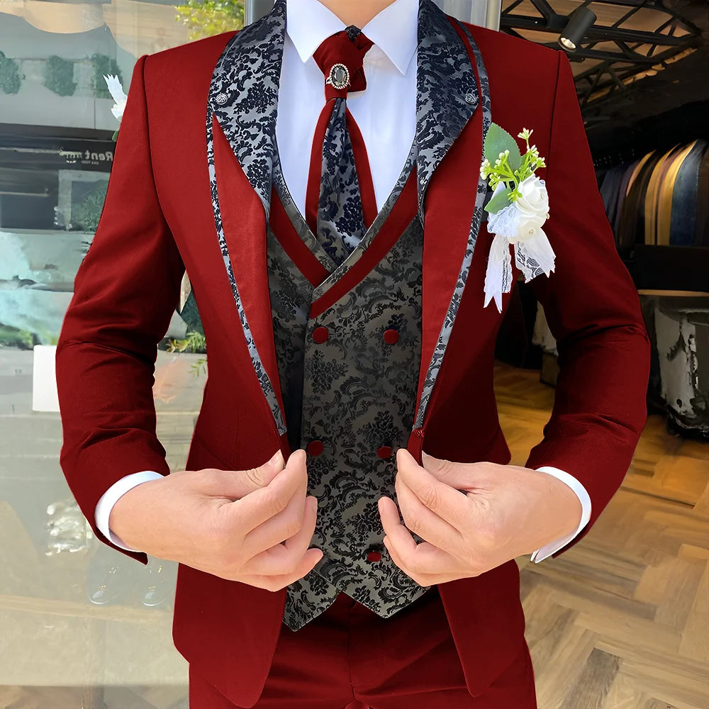 Traje de 3 piezas para hombre, elegante esmoquin para boda, chaqueta, pantalón y chaleco, blazer formal personalizado.