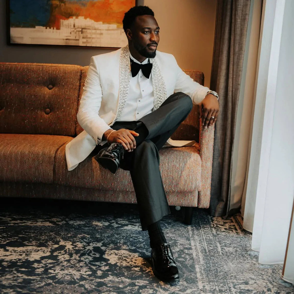 Customized High Quality Metallic Beaded 2 Pieces Sets Wedding Suits for Men Groom Tuxedos Male Prom Blazers Slim