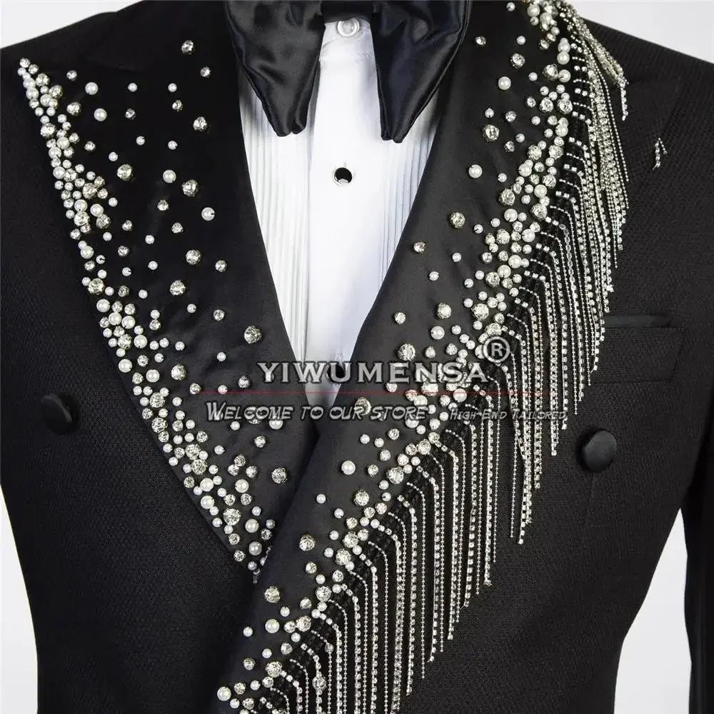 Luxury Suit For Men 2 Pieces Double Breasted Outfit Set Suits Jacket with Pants Mens Clothing Wedding Tuxedo
