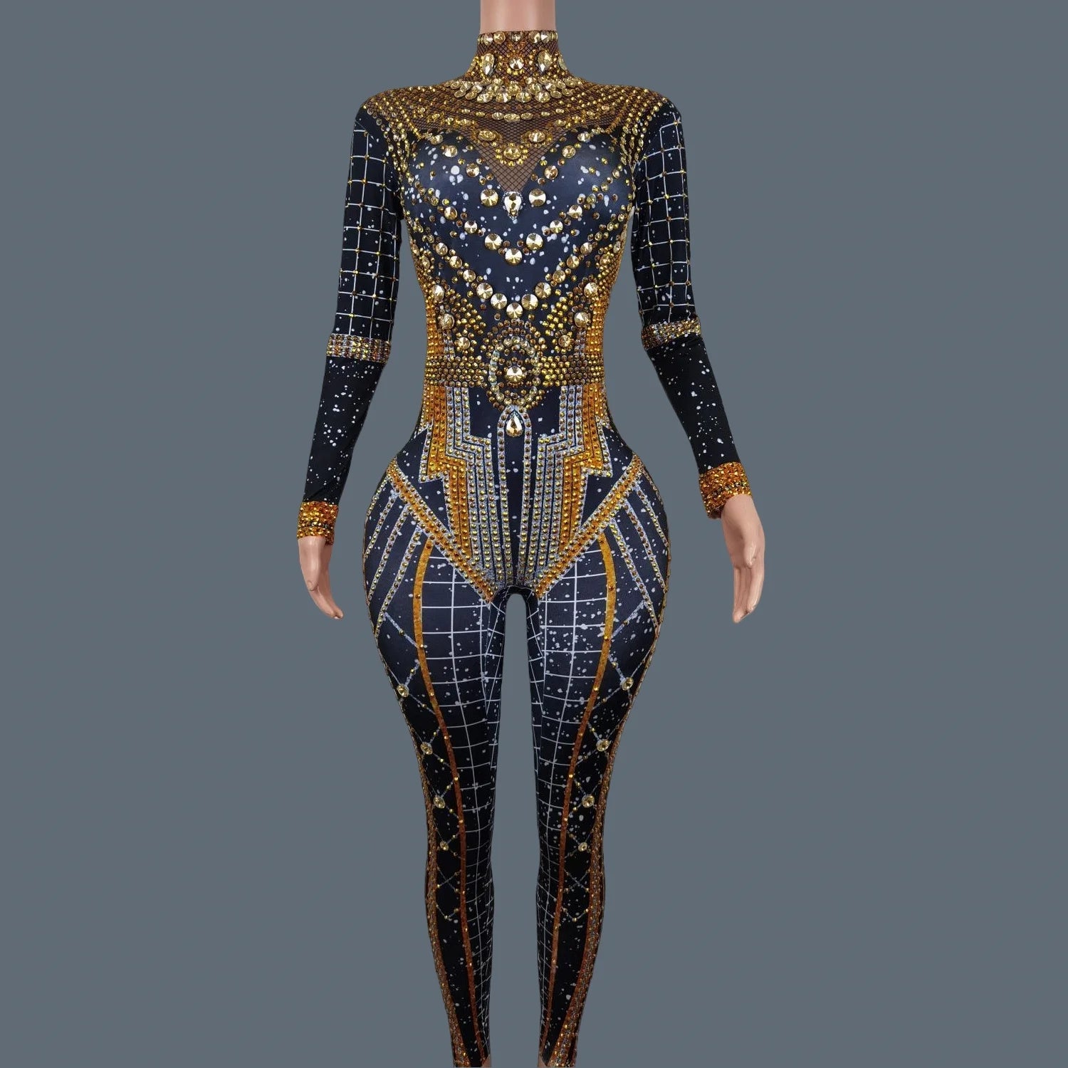 Luxury Sparkly Crystals Spandex Elastic Jumpsuit Nightclub Event Performance Stage Outfit Birthday Party Hot Women Wear Nvwang