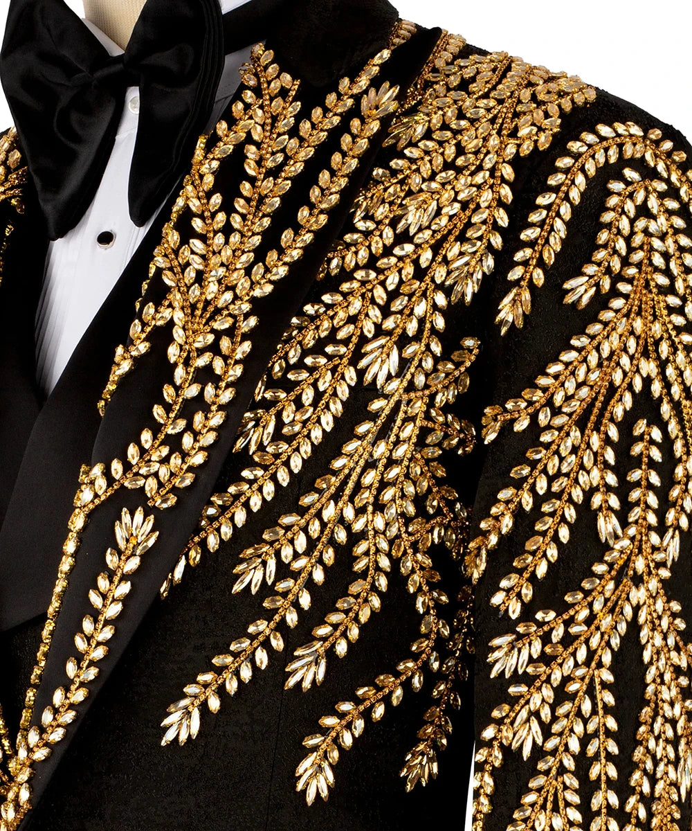 Luxury Men Suit Jacquard 2-Piece Blazer Single Breasted Jacket Beaded Slim Fit Wedding Tuxedo Groom Prom Customized