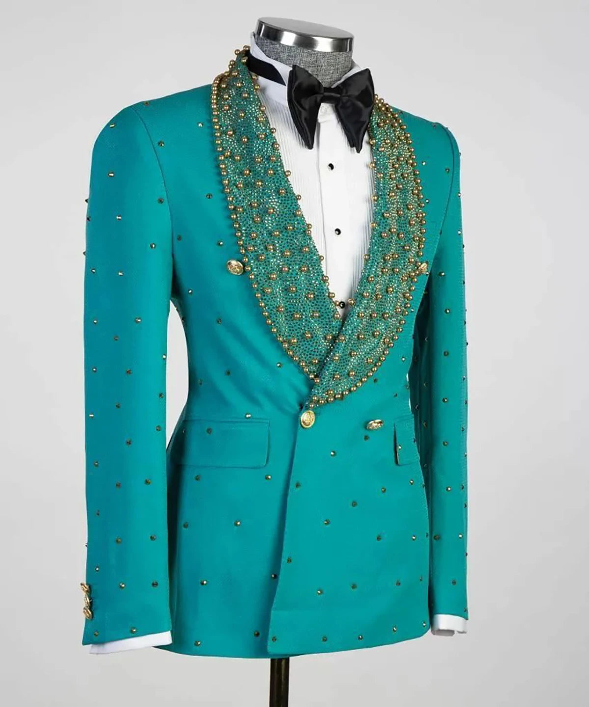 Shiny Men's Wedding Suits Slim Fit Beads Jacket Sets Groom Tuxedos Shawl Lapel Groomsmen Prom Blazers Only Coat