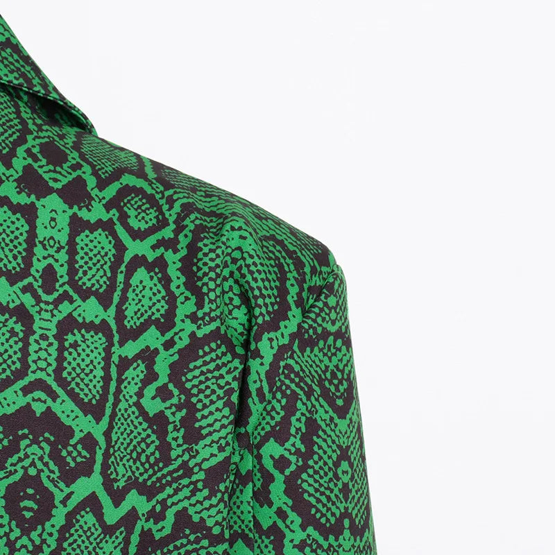 Conjunto de pantalón formal de talla grande con blazer de solapa con estampado verde, conjunto de pantalón de dos piezas